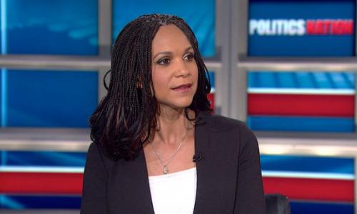 Photograph of Harris-Perry on TV set