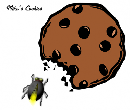 A lightning bug eating a large cookie