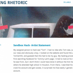 Screenshot of course website with partial text of a student's artist statement