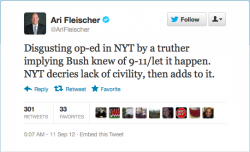 Ari Fleischer Tweet, begins Digusting op-ed in NYT by a truther