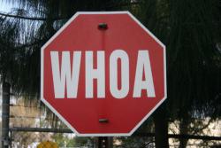 Stop sign with the word WHOA in place of STOP