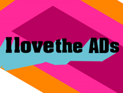 "I love the ADs" on neon geometric background