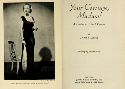 Title page and image from book entitled Your Carriage, Madam