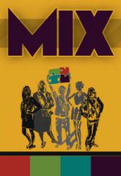 Poster for game mix, with large title and five illustrated people, one of whom holds on jigsaw pieces