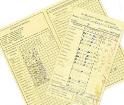Photo of an old report card filled out by hand