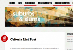 Screenshot of course blog for Rhetoric of Suburbs and Slums